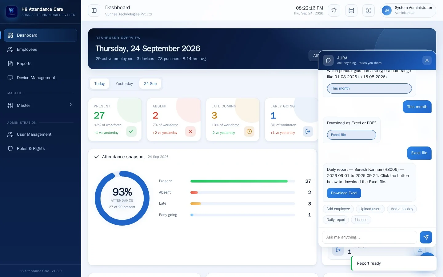 AURA assistant workflow for downloading a report